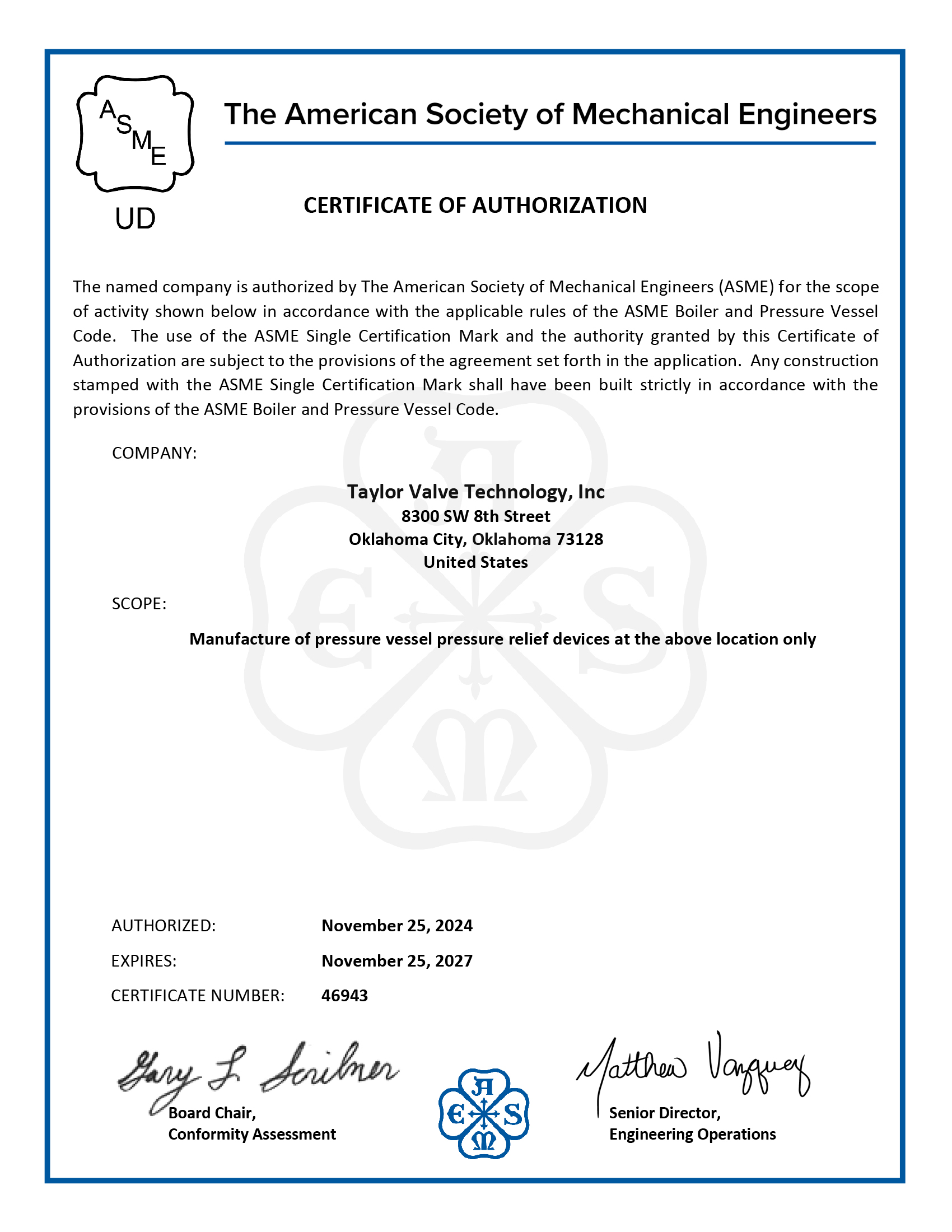 ASME UD Certification