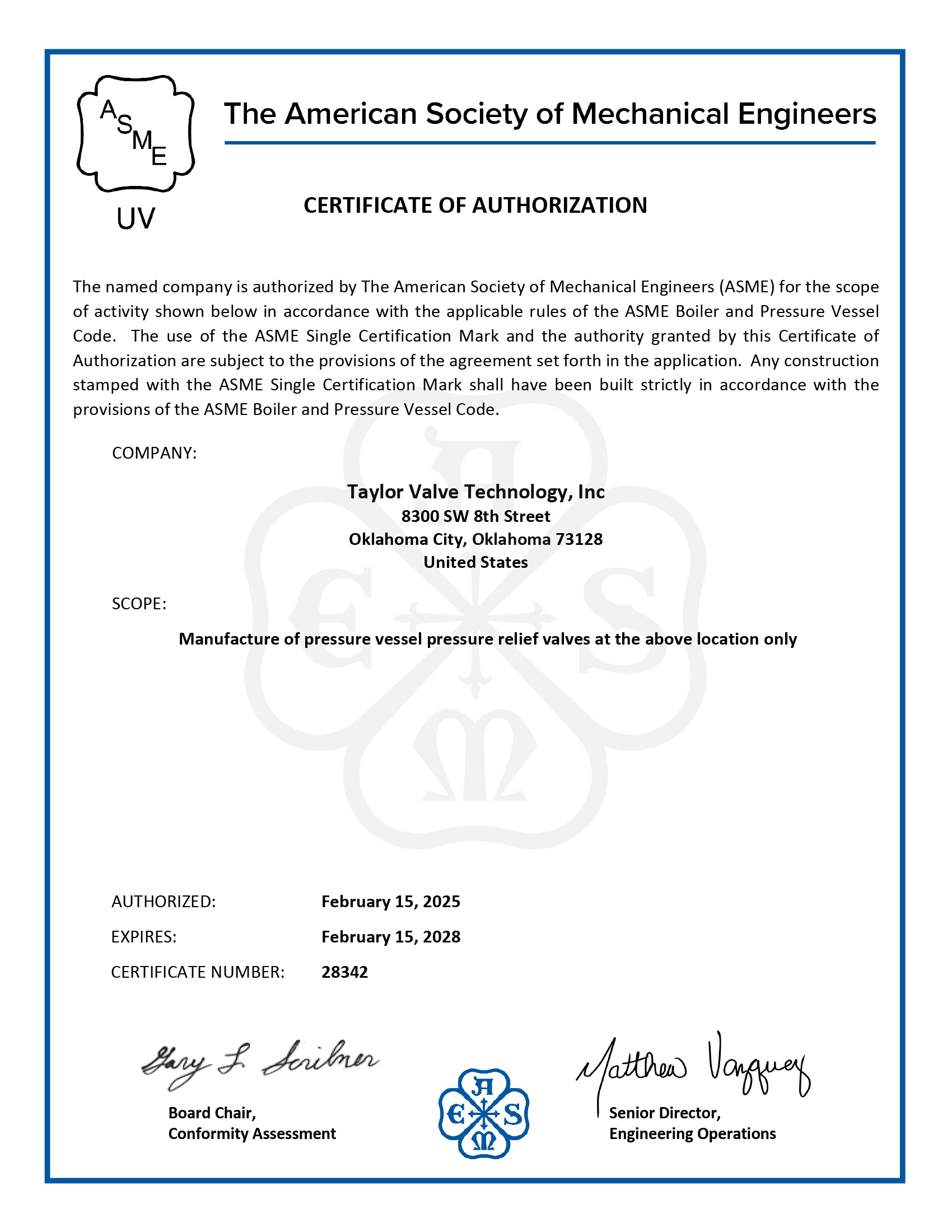 ASME UV Certification